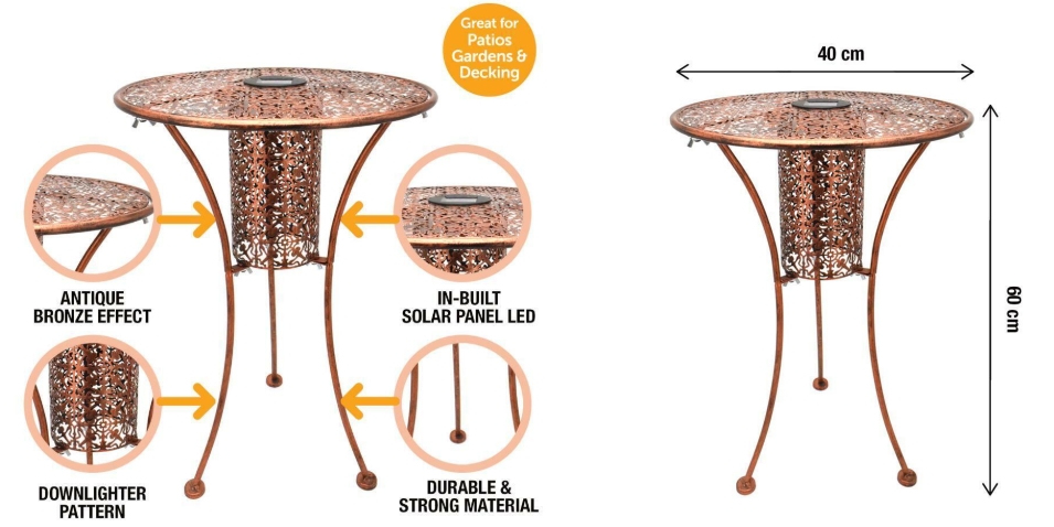 Metal Garden Table with Solar Light
